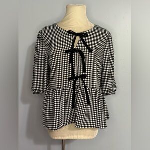 Monteau Black and White Checkered Bow Blouse